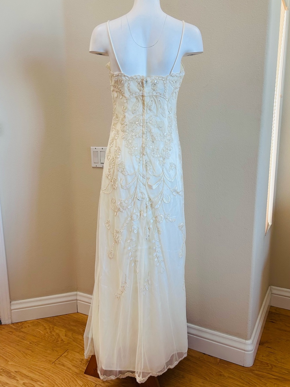 Vintage Jessica McClintock Bridal 12 Off White Lace Mesh Sequins Maxi Dress  USA - Picture 2 of 6